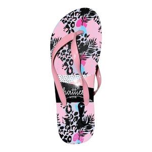 Chatties Womens Pink Floral Animal Print Flip Flops Sandals Medium 7-8 New
